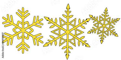 Golden snowflakes on a crisp white background, vector illustration for adding a touch of elegance to holiday designs.