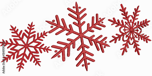 Set of vibrant red Christmas snowflakes on a white background, vector illustration for a festive and bold holiday design.