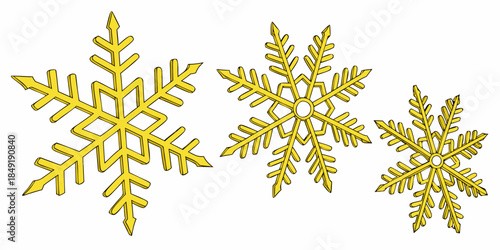 Vector art of golden Christmas snowflakes scattered on a white background, perfect for creating a joyful winter holiday atmosphere.