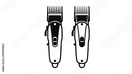 Two black hair clippers presented in a striking graphic silhouette