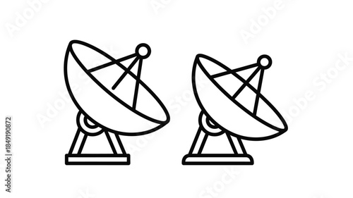 Two radio telescopes pointing upwards simple line art silhouette