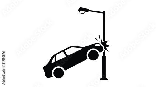 Car crash impacting a street light post a dramatic scene silhouette