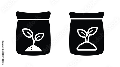 Two jars with sprouting plants a simple botanical illustration silhouette