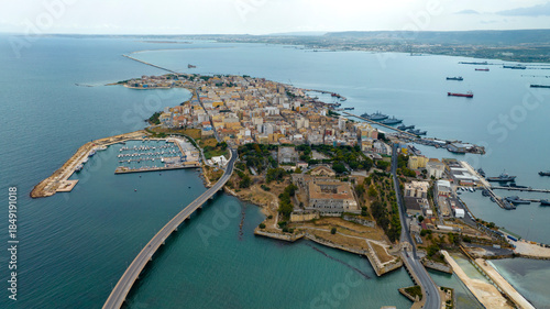 Obraz na płótnie Aerial view of the town of Augusta, in province of Syracuse, Sicily, Italy