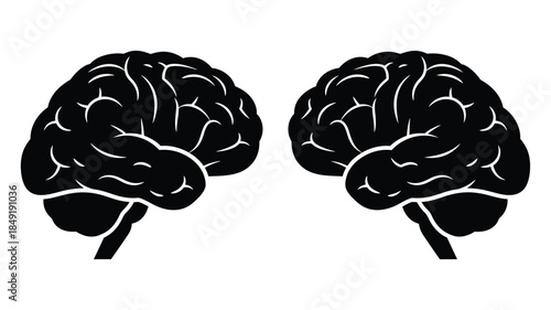 Two human brains depicted in a striking black silhouette