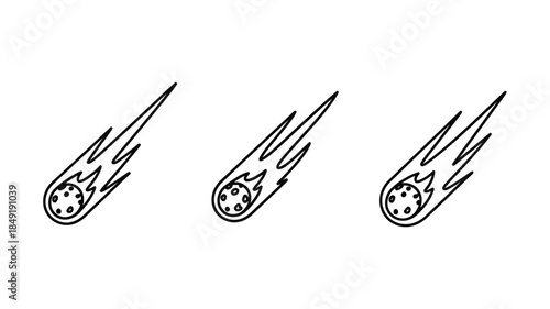 Three shooting stars with detailed tails a striking black and white silhouette