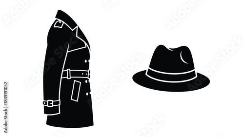 A striking image of a coat and hat in black silhouette