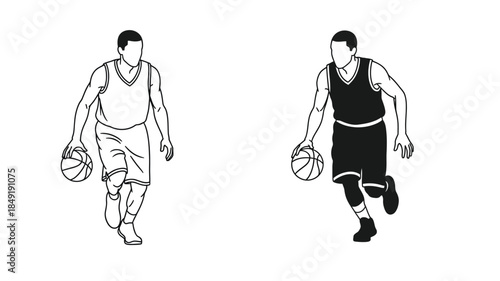 Two basketball players in dynamic poses a striking black and white silhouette