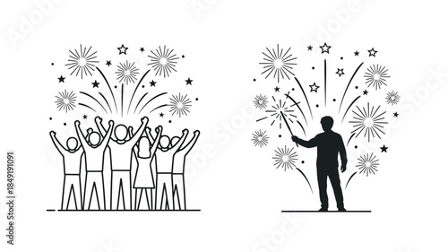 Celebration with fireworks and cheering crowds a striking visual silhouette