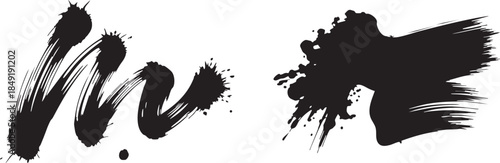 Abstract Black Ink Splatter and Creative Artistic Brush Stroke Set