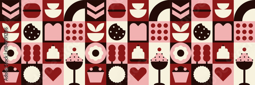 Kitchen background with modern geometric bakery mosaic and fast food pastry pattern.
