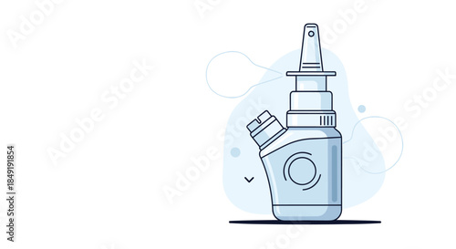 Minimalist line art illustration of a nasal spray bottle used for allergy and cold relief, with copy space for text.