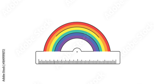 Creative and conceptual illustration of a school protractor with the arc designed as a colorful LGBTQ pride rainbow.