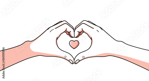 Two hands coming together to form a heart shape with a small pink heart inside, symbolizing love and friendship.