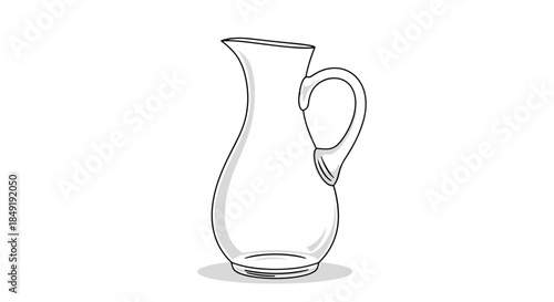 A clean and simple black and white line art illustration of an empty glass pitcher or jug, isolated on a white background.