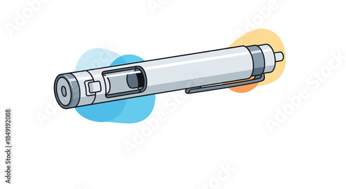 A clear and simple cartoon illustration of a medical insulin pen used for diabetes treatment, isolated on a white background.
