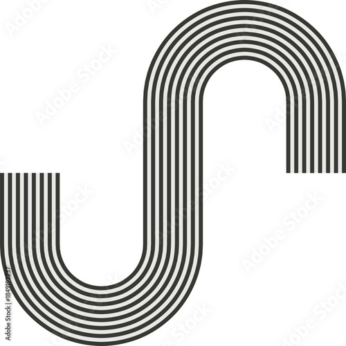 Striped path forming a maze with uneven routing and wave-based continuity.