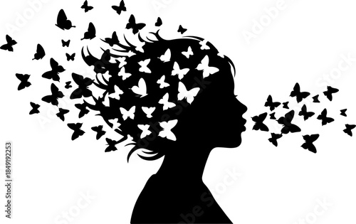 Little Girl Holding Butterfly Balloon Bouquet Illustration