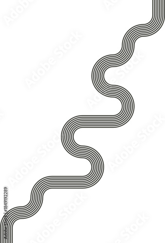 Striped path showing wave motion with uneven curvature and flowing direction.