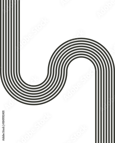 Striped path combining square routing with wave motion and linear continuity.