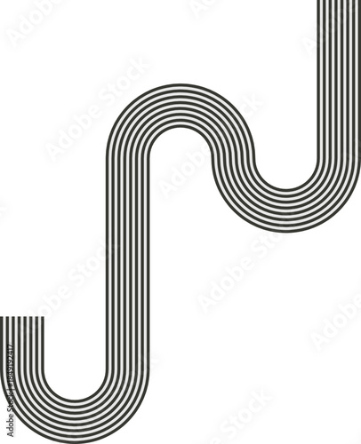 Striped path creating square turns combined with wave flow and curvature.