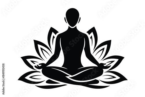 lotus pose silhouette line art vector illustration