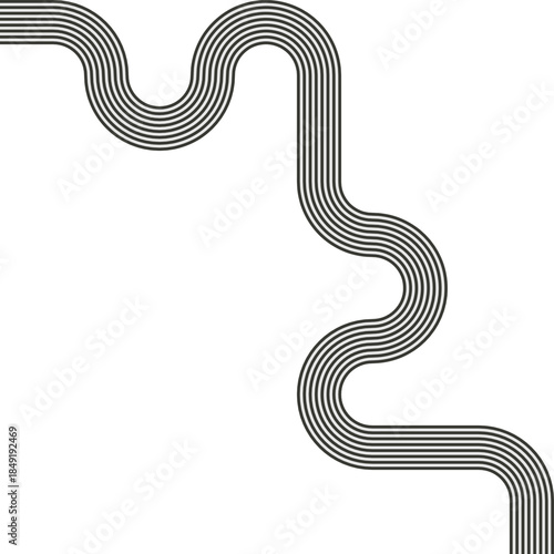 Striped path presenting square turns with wave-based movement and curvature.