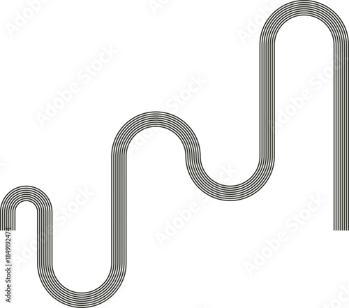 Striped path forming a maze structure based on square routing and connected paths.