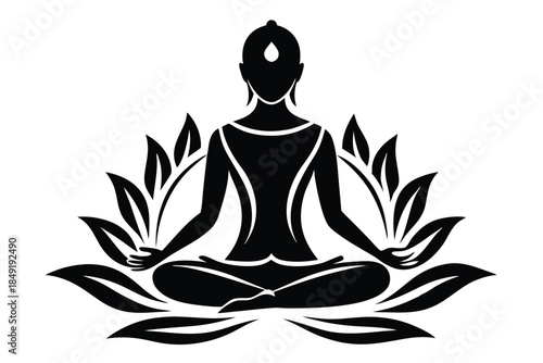 lotus pose silhouette line art vector illustration
