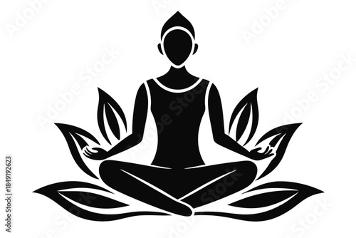 lotus pose silhouette line art vector illustration