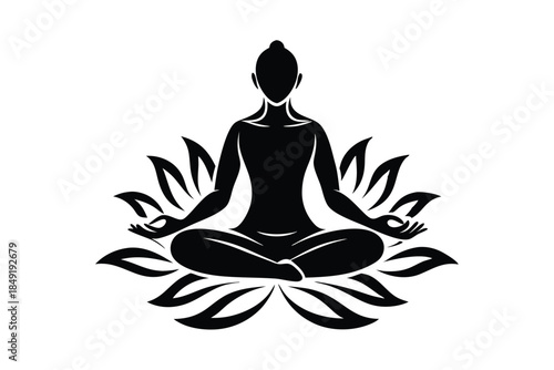 lotus pose silhouette line art vector illustration