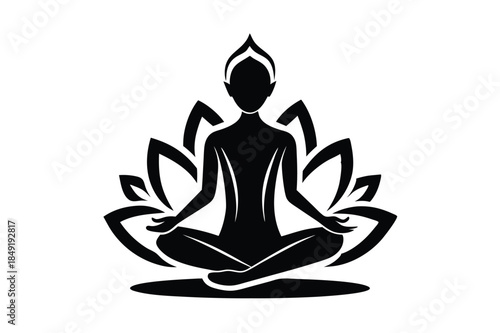 lotus pose silhouette line art vector illustration
