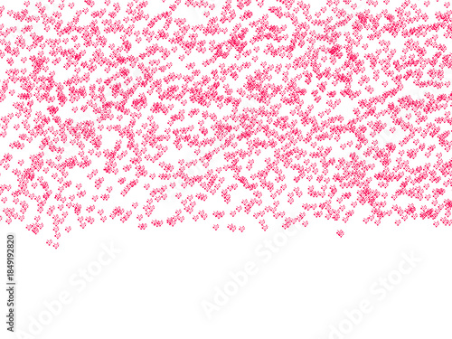 A shower of small pink hearts cascading down a black background illustration