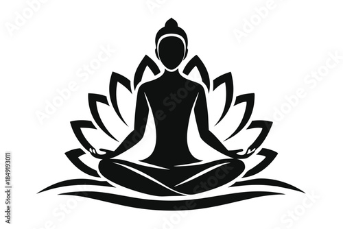lotus pose silhouette line art vector illustration