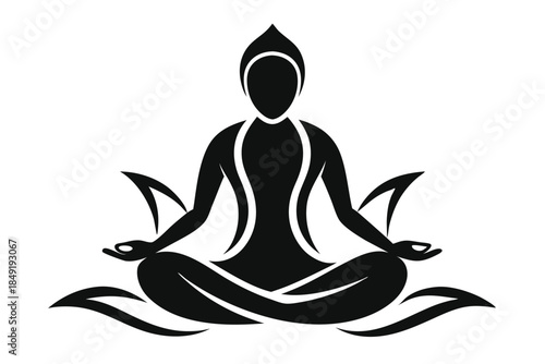 lotus pose silhouette line art vector illustration
