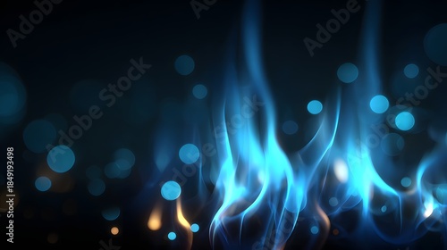 Mystical Blue Flames Dancing in the Darkness with Bokeh Effects.