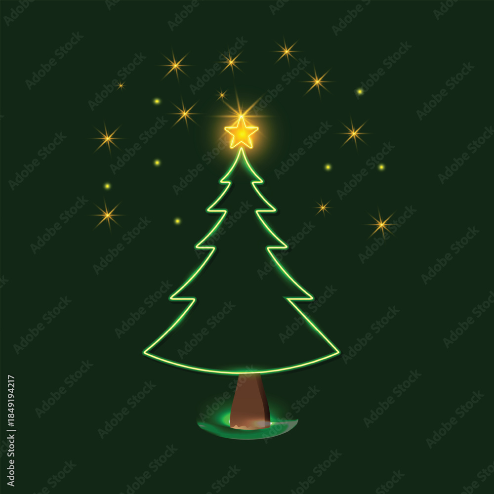 Fototapeta premium Glowing christmas tree silhouette with star and sparkles