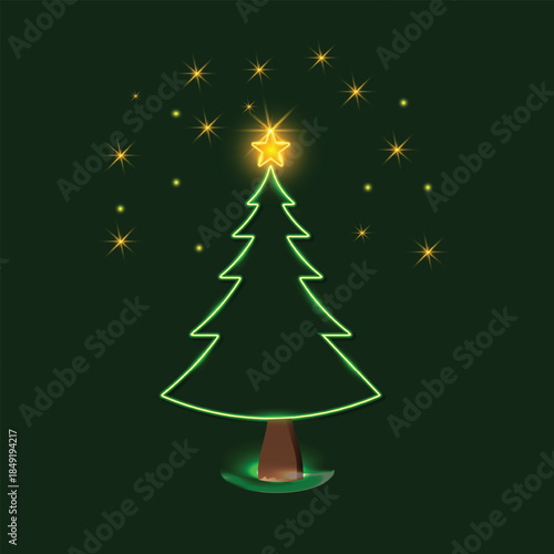 Glowing christmas tree silhouette with star and sparkles