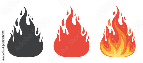 A striking illustration depicts three flame icons showcasing variations in color and detail from a dark silhouette to a vibrant colorful blaze