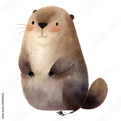 cute minimal watercolor clipart of a cute Beaver No leaves in a kids theme minimal shadows flat watercolor look soft tones clean shapes handpainted texture isolated on white background