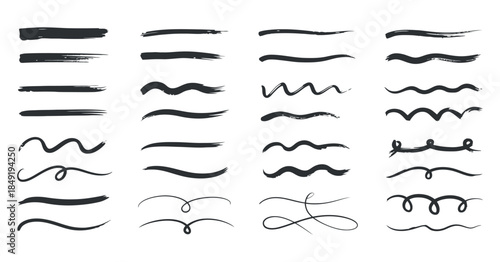 A curated collection of diverse hand drawn brush stroke designs showcases varying line weights and styles for artistic expression high quality