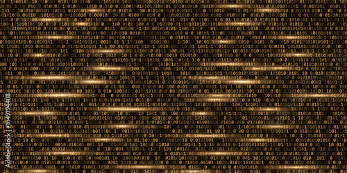 Vector digital code rain in a Matrix inspired futuristic style. High-tech backdrop with glowing binary characters. Binary Software Programming Code Background. Digital Data Technology Concept.
