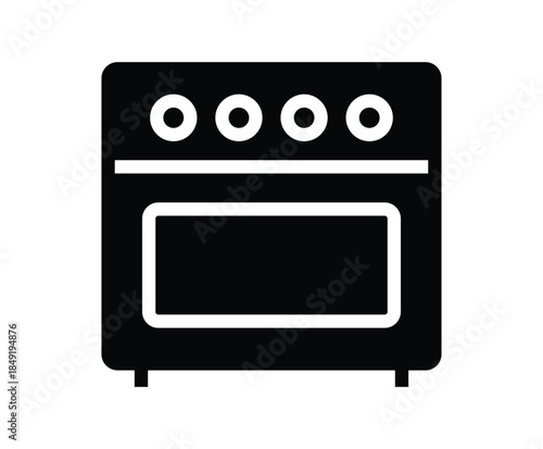 Black Icon of Kitchen Oven with Knobs and Window for Cooking and Baking