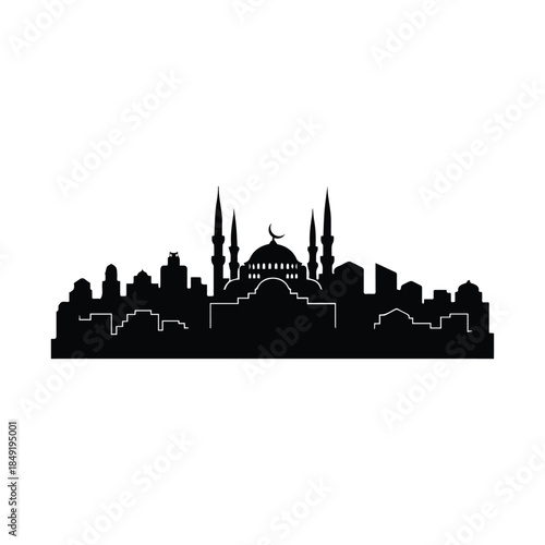 Silhouette of historic mosque in cityscape Vector, illustration