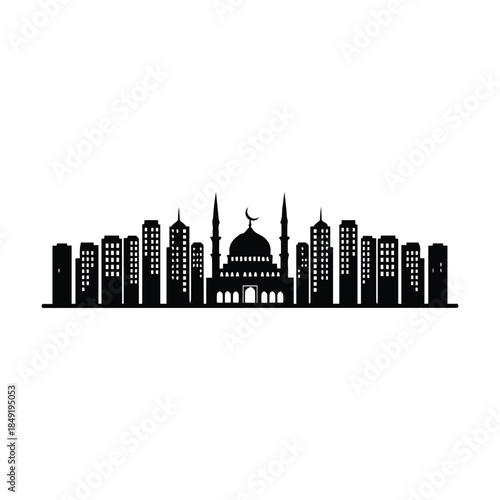 Urban skyline with mosque Vector, illustration