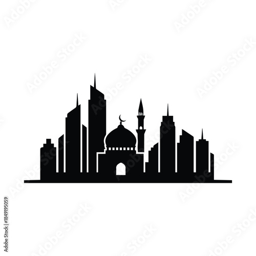 Modern cityscape with mosque Vector, illustration