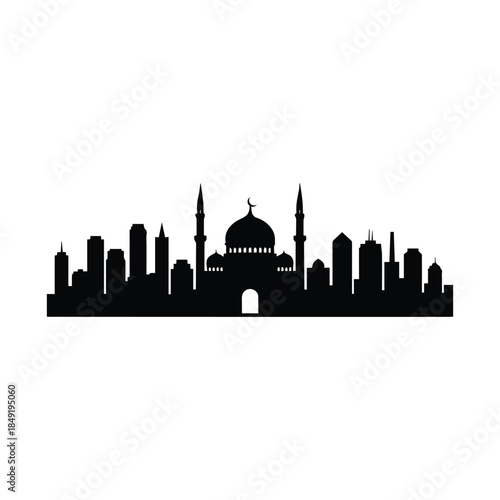 Silhouette of a city with a mosque Vector, illustration