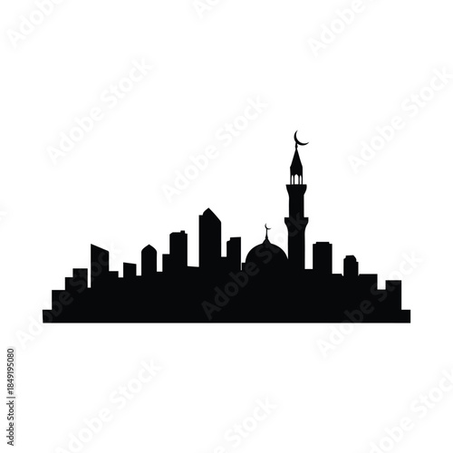 Modern city skyline with mosque Vector, illustration