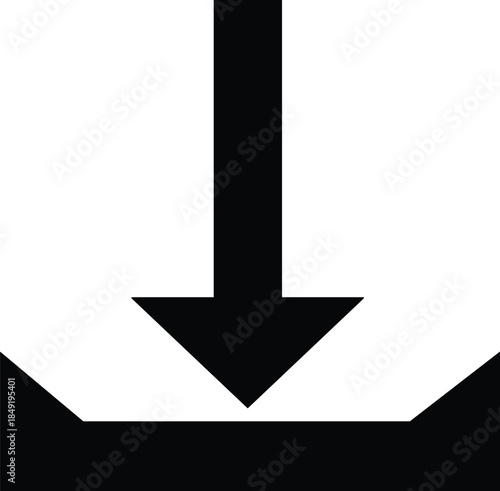 Black download icon with arrow pointing down into a box