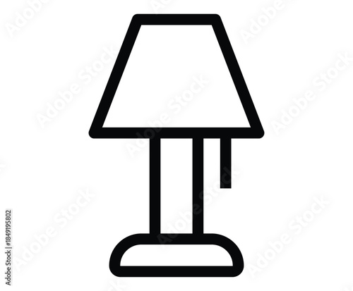 Simple Black and White Icon of a Table Lamp with Shade and Stand